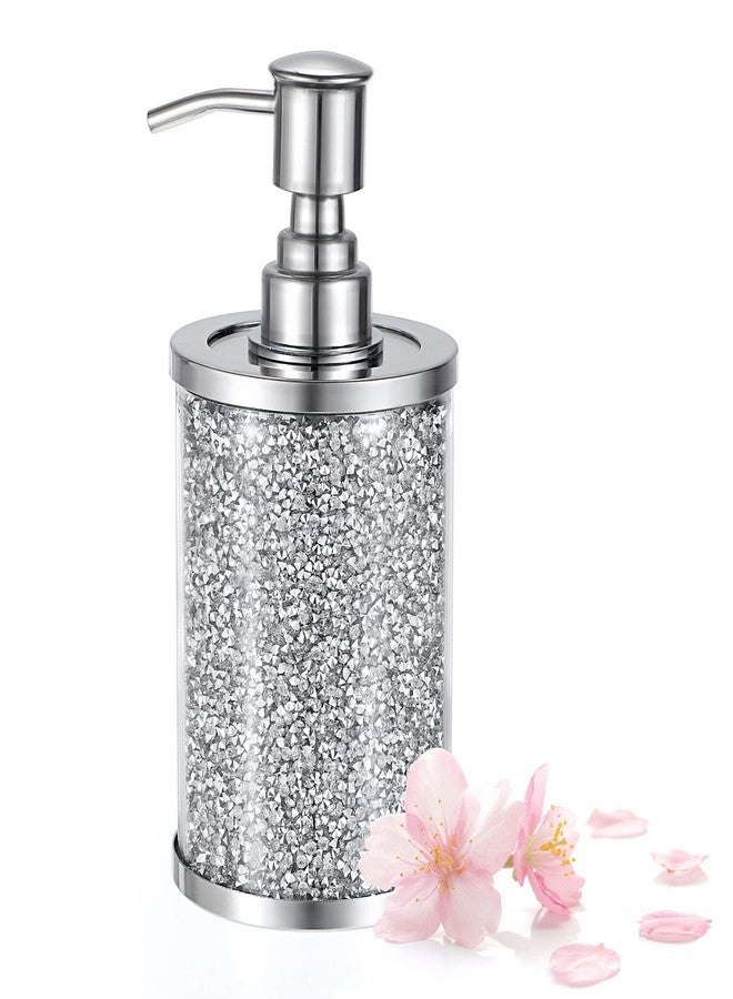 JUXYES Sparky Glass Crushed Diamonds Soap Dispenser Bottle with Stainless Steel Pump, Luxurious Refillable Lotion Dispenser with Bling Rhinestone Decorative Soap and Lotion Hand Dispenser - Image 1