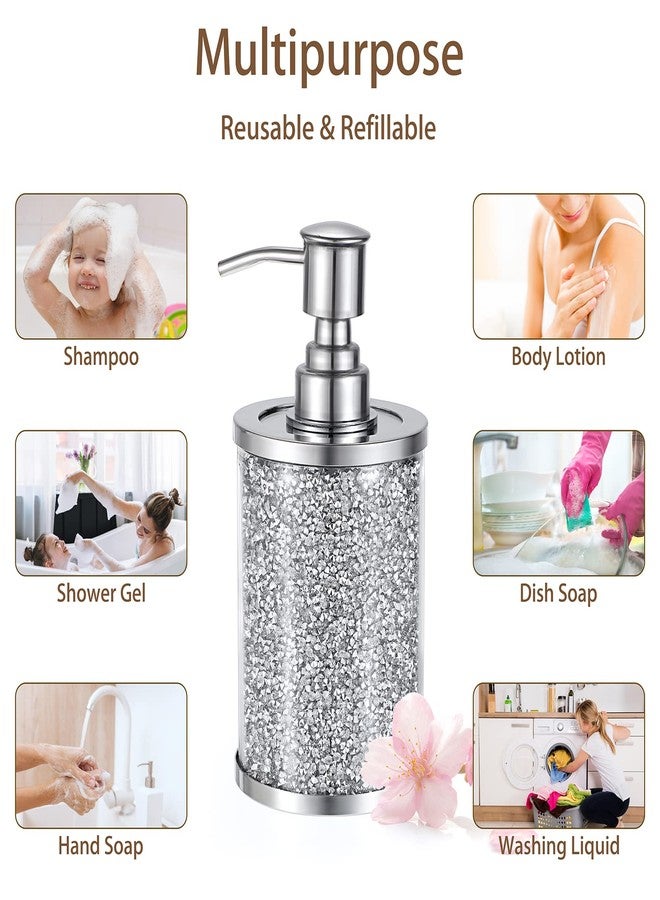 JUXYES Sparky Glass Crushed Diamonds Soap Dispenser Bottle with Stainless Steel Pump, Luxurious Refillable Lotion Dispenser with Bling Rhinestone Decorative Soap and Lotion Hand Dispenser - Image 5