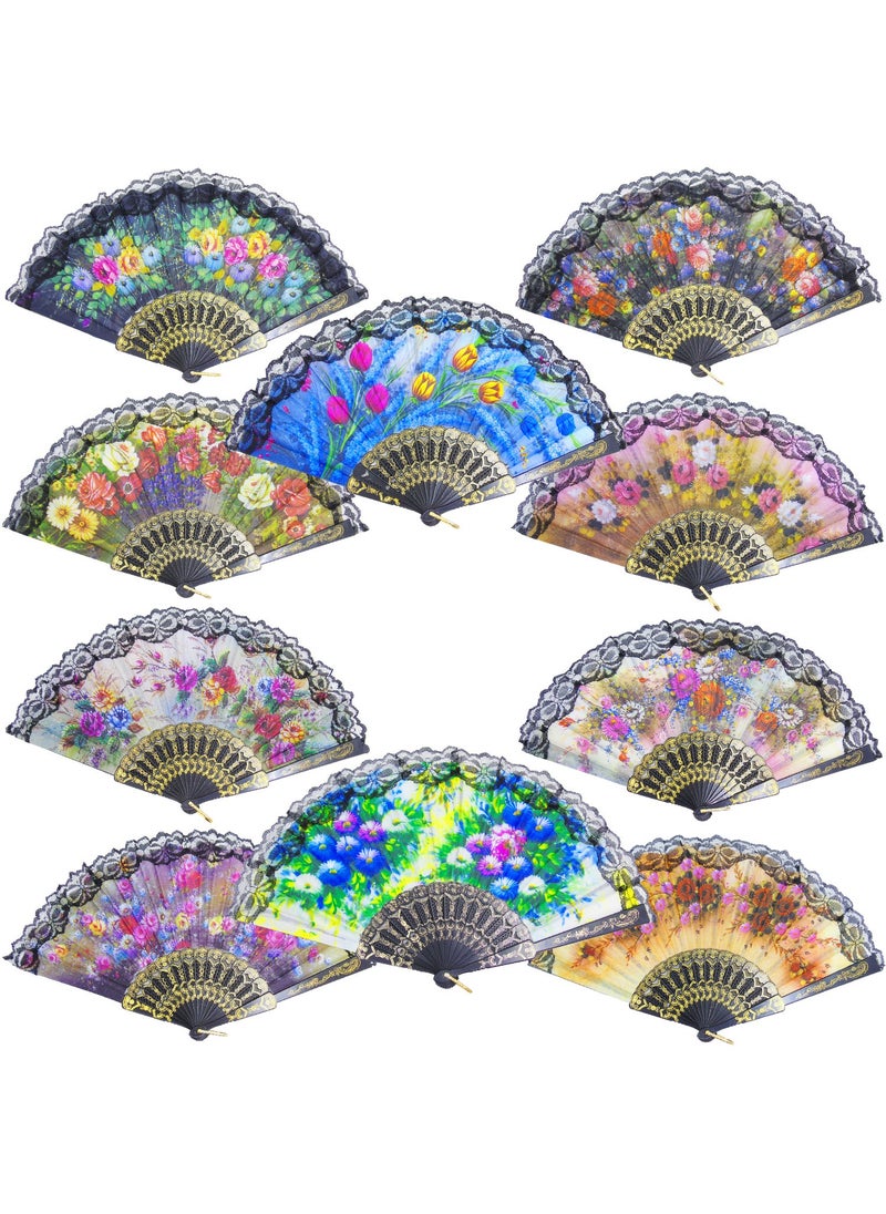 Grosun Grosun 10Piece Spanish Hand Fans  Floral Folding Fans for Women Wedding  Party Decoration Random Color 