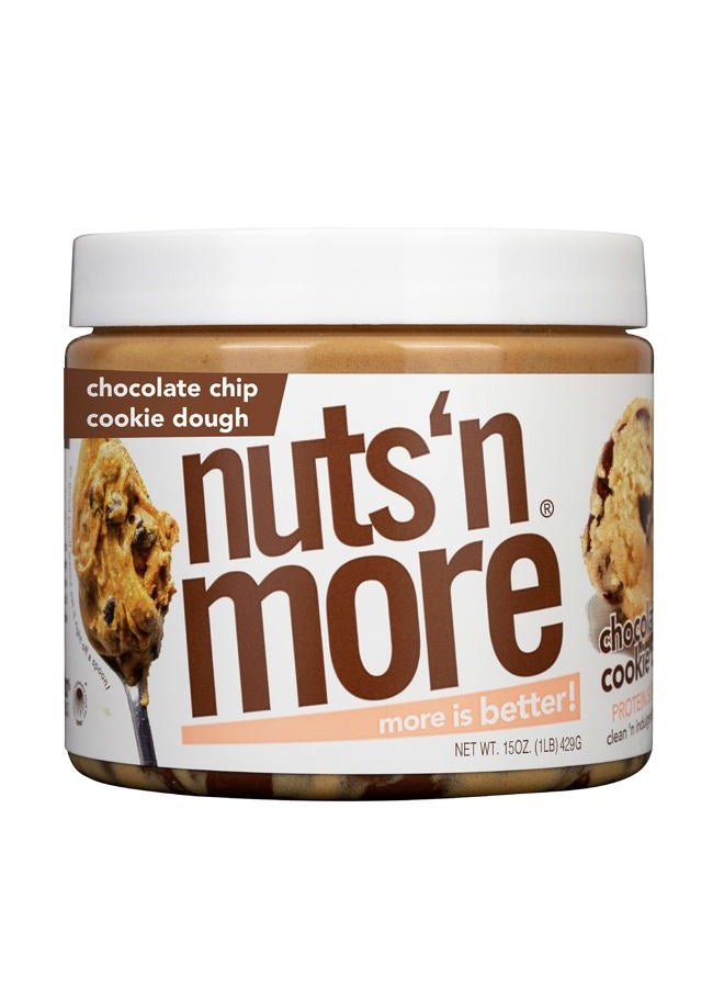 nuts'n more Nuts ‘N More Chocolate Chip Cookie Dough Peanut Butter Spread - High Protein, Low Carb, Low Sugar, Gluten Free, Non-GMO, All-Natural Nut Butter Snack (15oz Jar) - Image 1