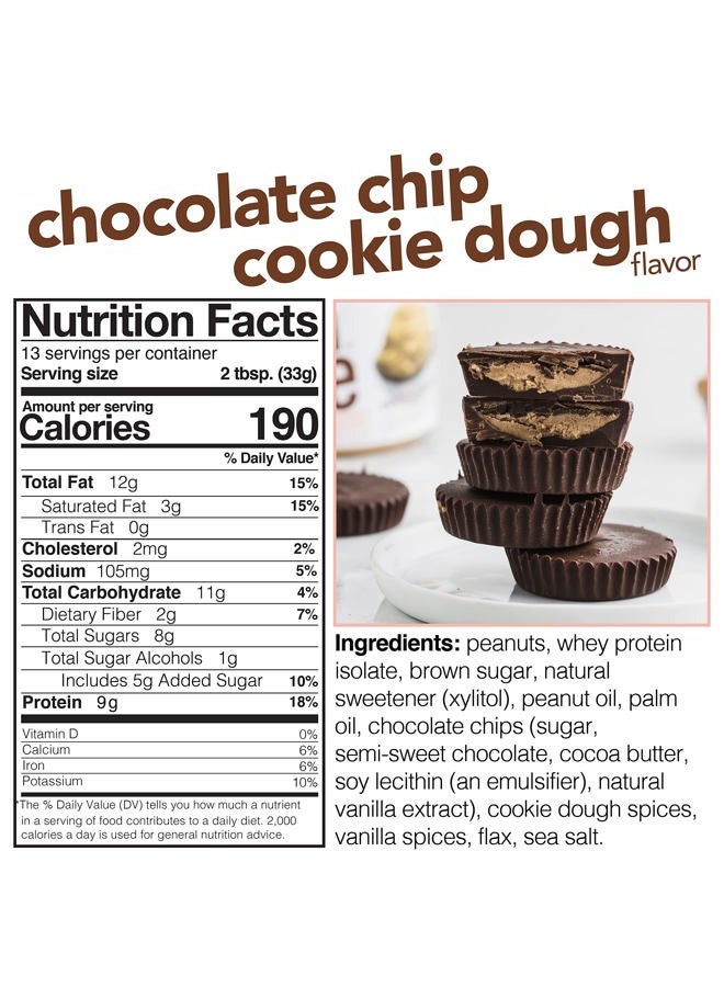 nuts'n more Nuts ‘N More Chocolate Chip Cookie Dough Peanut Butter Spread - High Protein, Low Carb, Low Sugar, Gluten Free, Non-GMO, All-Natural Nut Butter Snack (15oz Jar) - Image 2