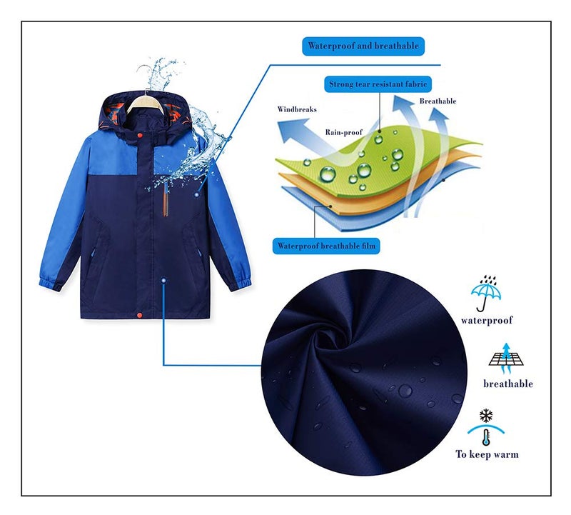 KID1234 Boys Waterproof Skiing Jacket Kids Hooded Fleece Winter Snowboard Jackets Rain Jacket Lightweight Rain Coat - Image 5