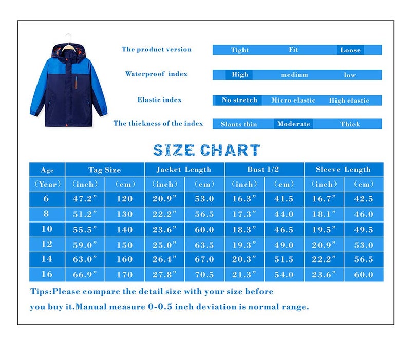 KID1234 Boys Waterproof Skiing Jacket Kids Hooded Fleece Winter Snowboard Jackets Rain Jacket Lightweight Rain Coat - Image 4