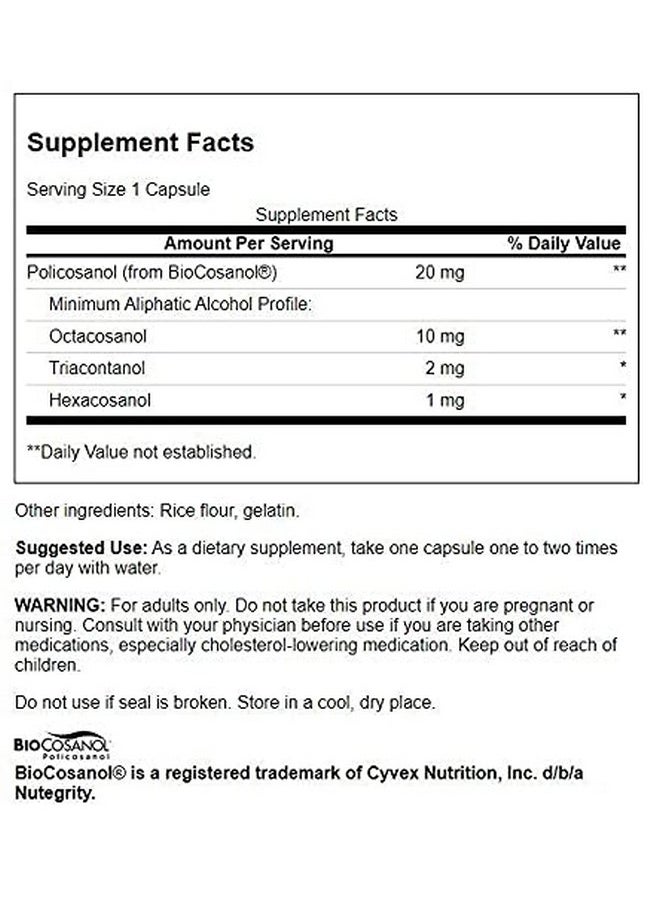 Swanson Ultra Swanson Policosanol Supplement Helps Support Cardiovascular Health All Natural Formula Aids Good Heart Health & Function Helps Maintain Healthy Cholesterol Levels (60 Capsules 20Mg Each)  - Image 2
