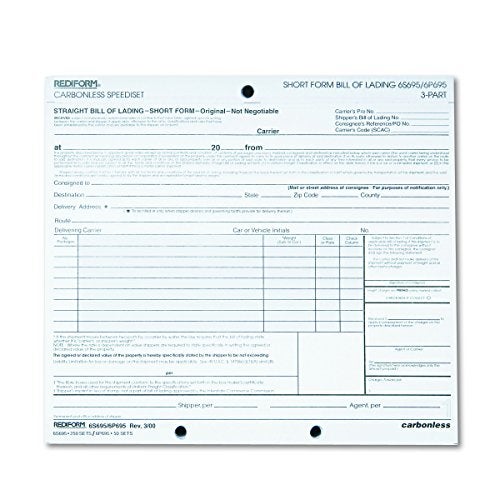 Rediform 6P695 Bill of Lading, Short Form, 7 x 8 1/2, Three-Part (Pack of 50 Loose Form Sets) - Image 1