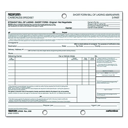 Rediform 6P695 Bill of Lading, Short Form, 7 x 8 1/2, Three-Part (Pack of 50 Loose Form Sets) - Image 2