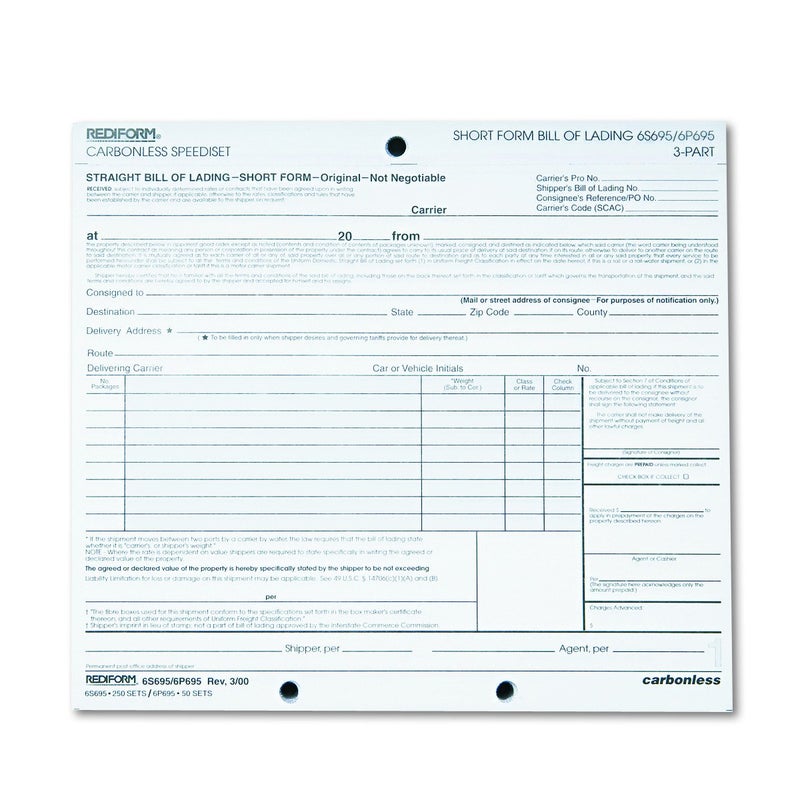 Rediform 6P695 Bill of Lading, Short Form, 7 x 8 1/2, Three-Part (Pack of 50 Loose Form Sets) - Image 4