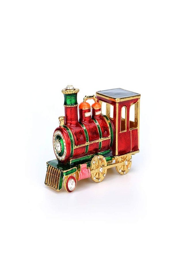 Furuida Mini Steam Train Jewelry Trinket Box Hinged Enameled Crystal Ornaments Gift for Home Decor - Image 1
