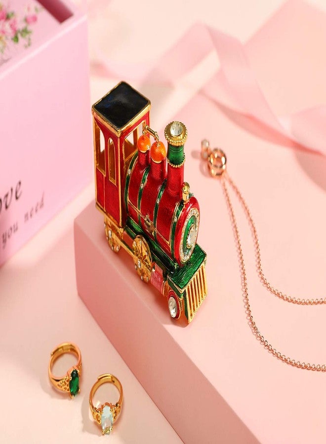 Furuida Mini Steam Train Jewelry Trinket Box Hinged Enameled Crystal Ornaments Gift for Home Decor - Image 4