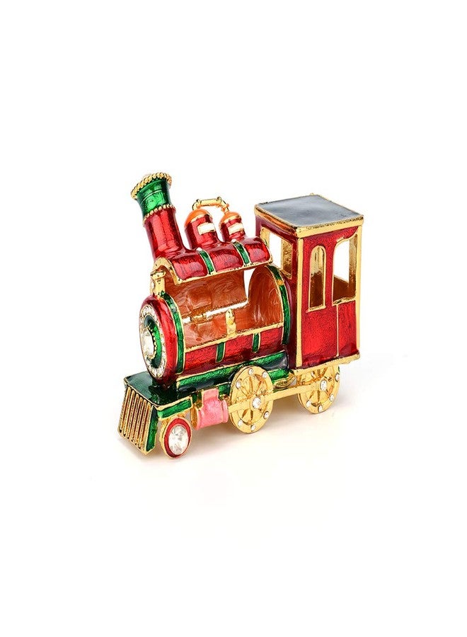 Furuida Mini Steam Train Jewelry Trinket Box Hinged Enameled Crystal Ornaments Gift for Home Decor - Image 2