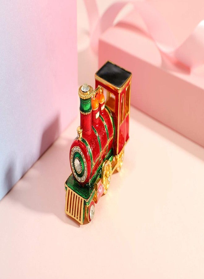 Furuida Mini Steam Train Jewelry Trinket Box Hinged Enameled Crystal Ornaments Gift for Home Decor - Image 5