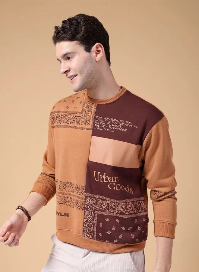 The Indian Garage Co Men Relaxed Fit Paisley Crew Neck Full Sleeves Sweatshirt