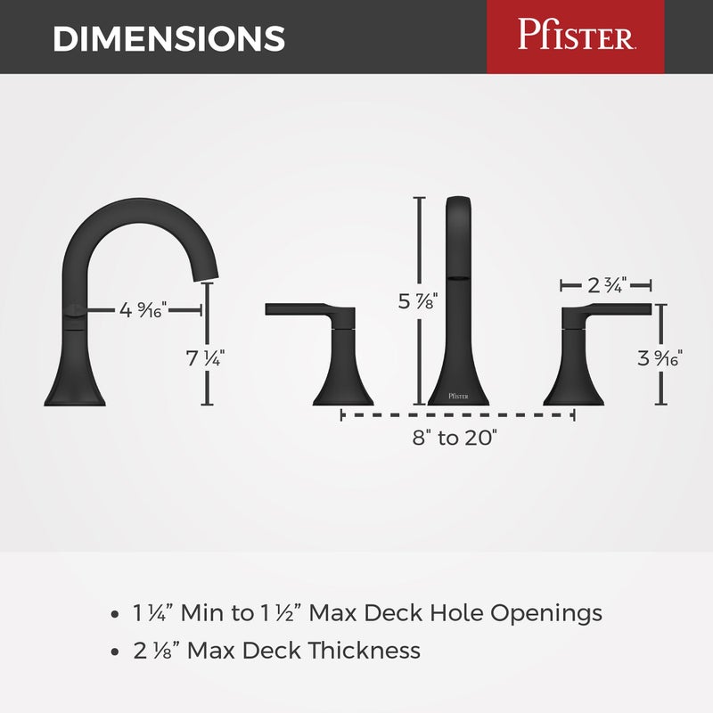 Pfister Vaneri Bathroom Sink Faucet, 8-Inch Widespread, 2-Handle, 3-Hole, NSF Certified, Matte Black Finish, LF049VRIBB - Image 3