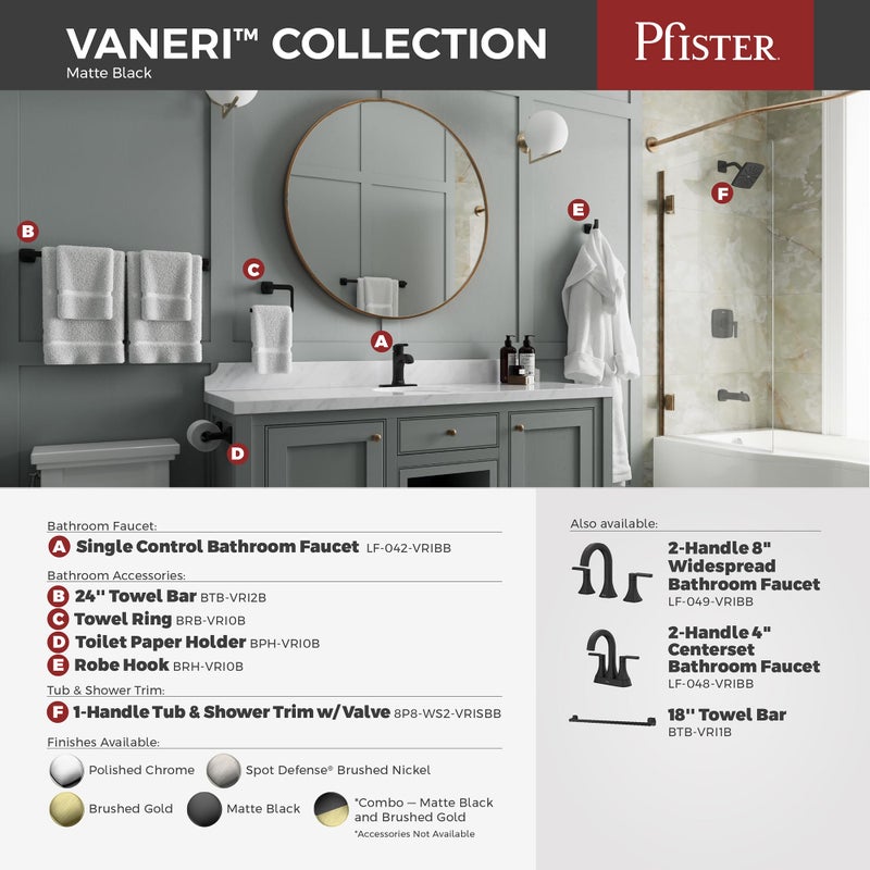 Pfister Vaneri Bathroom Sink Faucet, 8-Inch Widespread, 2-Handle, 3-Hole, NSF Certified, Matte Black Finish, LF049VRIBB - Image 5