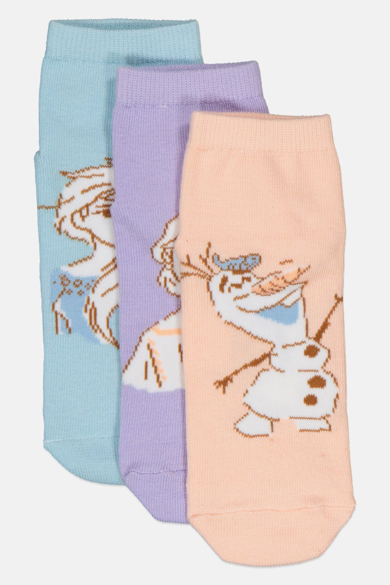 Disney Kids Girl 3 Pairs Graphic Print Socks, Multicolor - Image 1