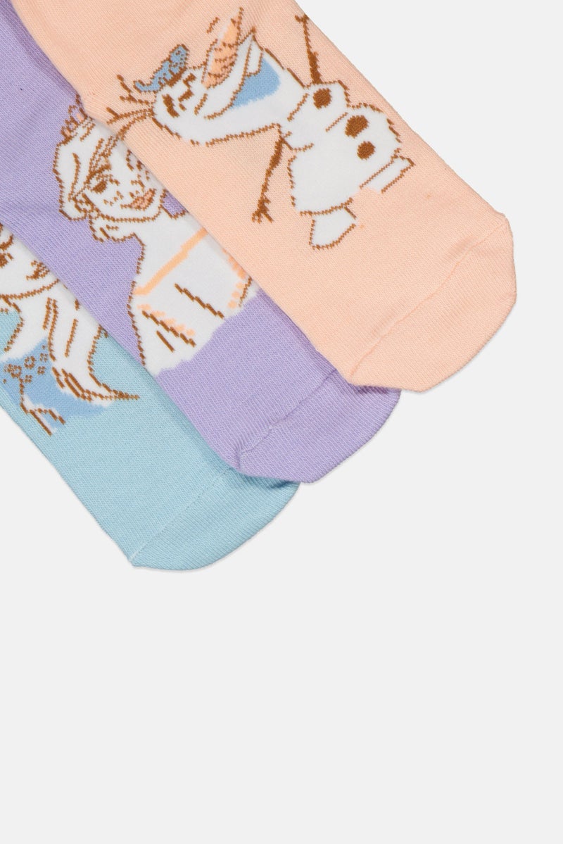 Disney Kids Girl 3 Pairs Graphic Print Socks, Multicolor - Image 3