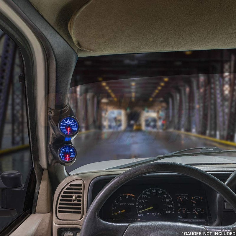 GLOWSHIFT Black Dual Pillar Gauge Pod Compatible with Ford F-Series F-250 F-350 Power Stroke 1987-1997 - ABS Plastic - Mounts (2) 2-1/16" (52mm) Gauges to Truck's A-Pillar - Image 2