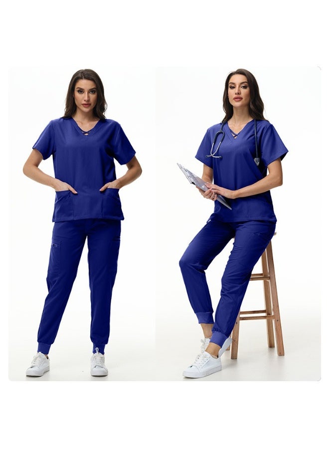 NIBEMINENT Scrubs Jogger Set Women Pet Hospital Doctor Uniform Solid Color Surgical Suits Multiple Pockets V-neck Dentist Clothes - Image 2