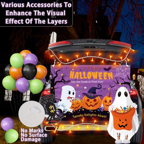 VABAMNA Halloween Trunk or Treat Car Decorations Kit for Suv, 36Pcs Happy Halloween Car Decorations with Lighted Backdrop Cute Ghost Spider Cutouts Balloons for Archway Garage Haloween Party Decor - Image 5