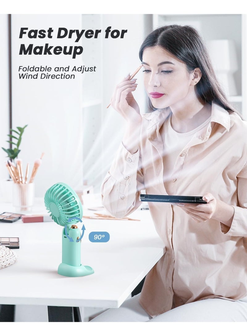 general Portable Handheld Fan, 4000mAh Battery Operated Fan with LED Display, Handheld/Neck/Desk 3 in 1 Personal Small Fans, 90° Foldable Desk Fan with Base, 5 Speed Makeup Lash Fan for Women Green - Image 5