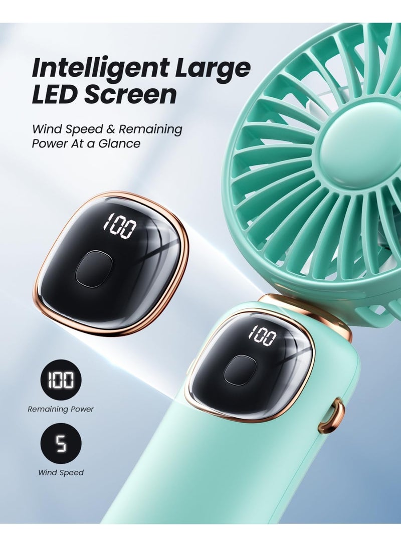 general Portable Handheld Fan, 4000mAh Battery Operated Fan with LED Display, Handheld/Neck/Desk 3 in 1 Personal Small Fans, 90° Foldable Desk Fan with Base, 5 Speed Makeup Lash Fan for Women Green - Image 3