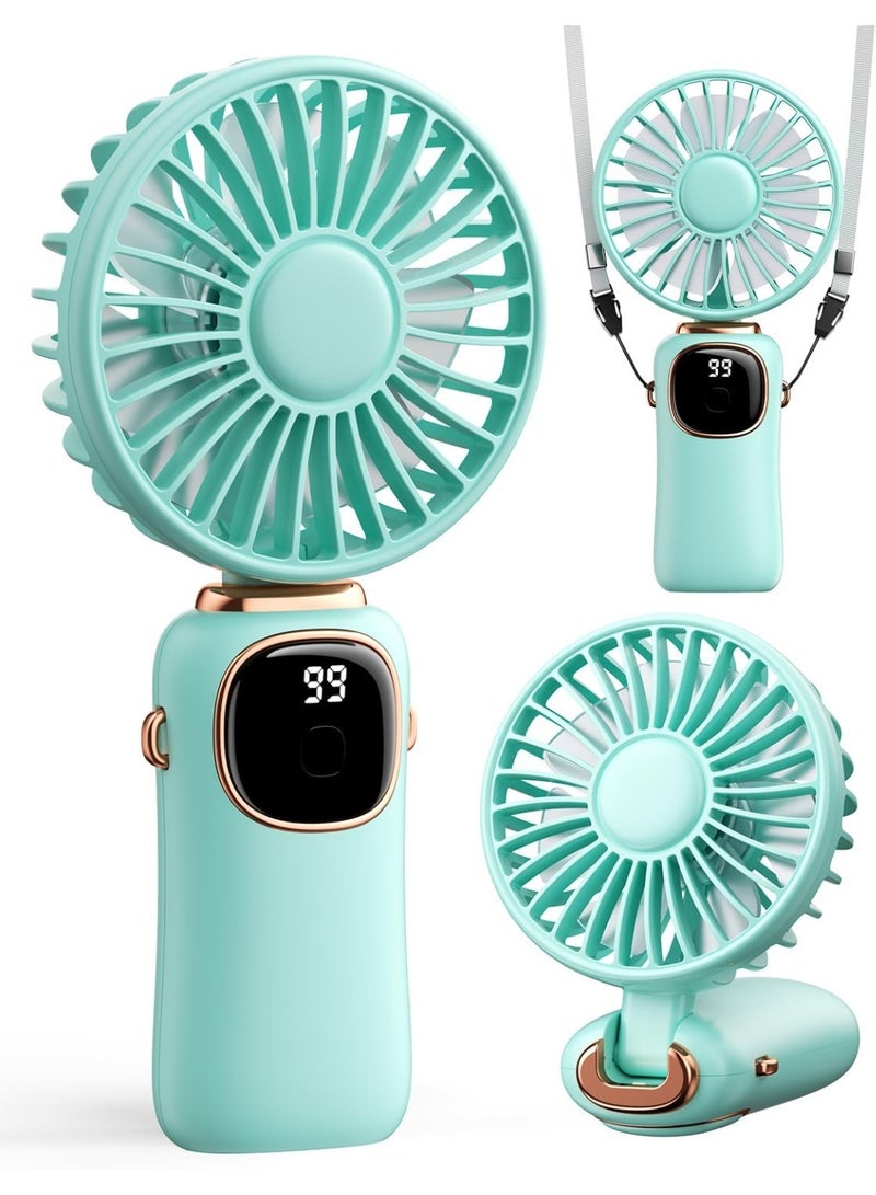 general Portable Handheld Fan, 4000mAh Battery Operated Fan with LED Display, Handheld/Neck/Desk 3 in 1 Personal Small Fans, 90° Foldable Desk Fan with Base, 5 Speed Makeup Lash Fan for Women Green - Image 1