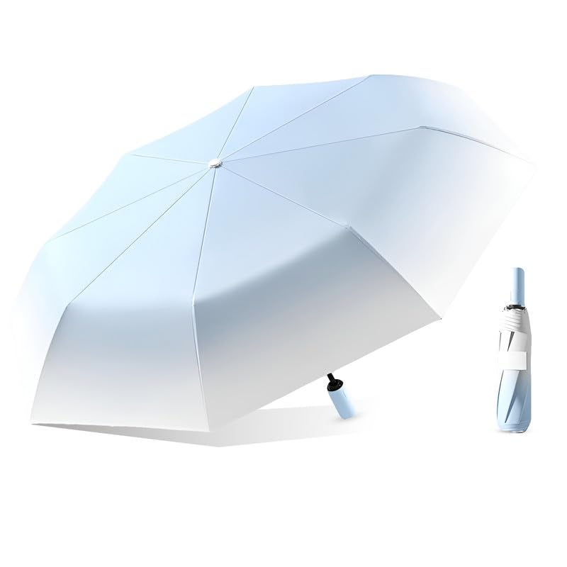 Contacts 2-Fold UV Sunshade – Compact Travel Accessory with UPF 50+ Protection, Auto Open/Close, Windproof 8-Rib Design | Stylish Waterproof Mini for Women, Men, Kids (Gradient Blue) - Image 1