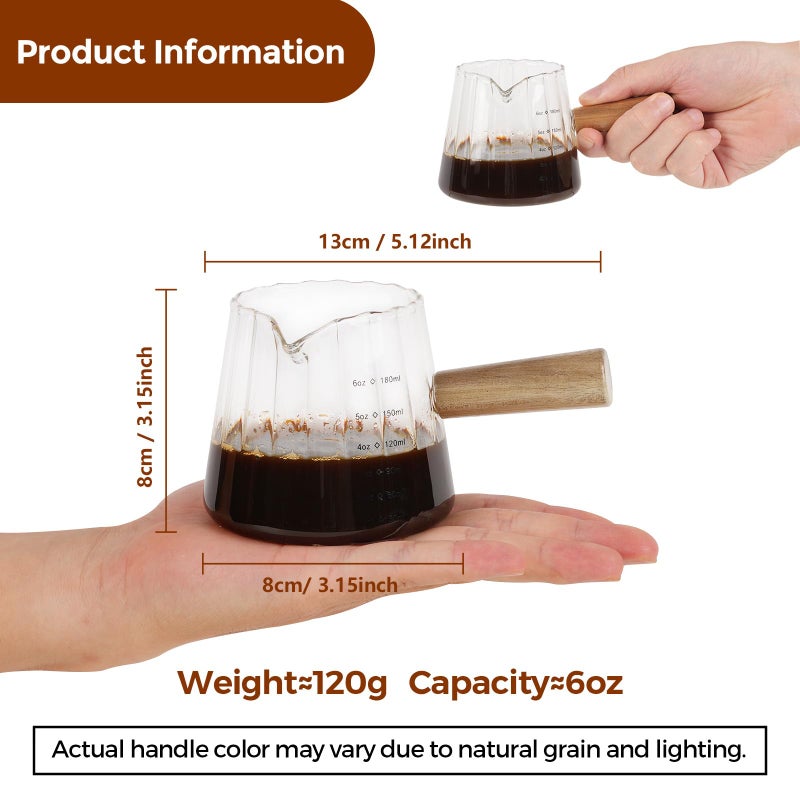 ‎YARRAMATE YARRAMATE 2 Pack 6 oz/180ML Glass Measuring Cup with Wooden Handle â€“ Espresso Shot Cups, Ribbed Milk Frothing Pitcher, Dual Scale Markings, V-Shaped Mouth for Easy Pouring, Dishwasher Safe - Image 2