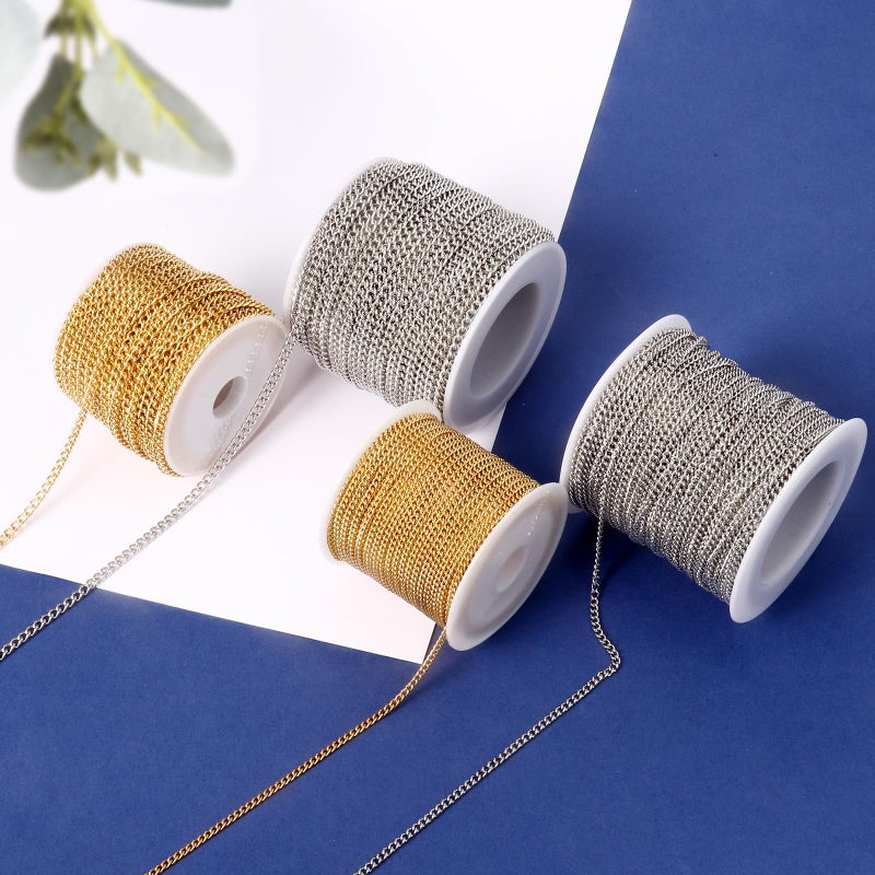 Ucevi [33 FT] 18K Gold PVD Plated Curb Chains Bulk for Jewelry Making, 2mm 304 Stainless Steel Flat Twisted Links Curb Chains Roll Spool for Jewelry Making DIY Craft - Image 5