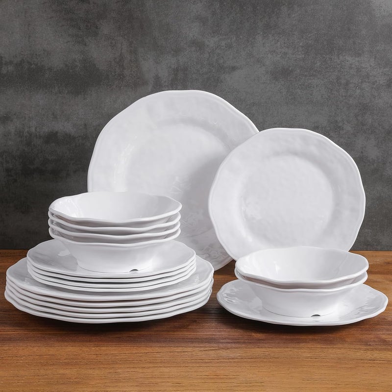 ZAROCRUS White Melamine Dinnerware Set 18 Pcs Lightweight and Unbreakable Outdoor Plates and Bowls Sets Camping Melamine Dishes Set for 6 Chip Resistant Kitchen Plates for Indoor and Outdoor Use - Image 1