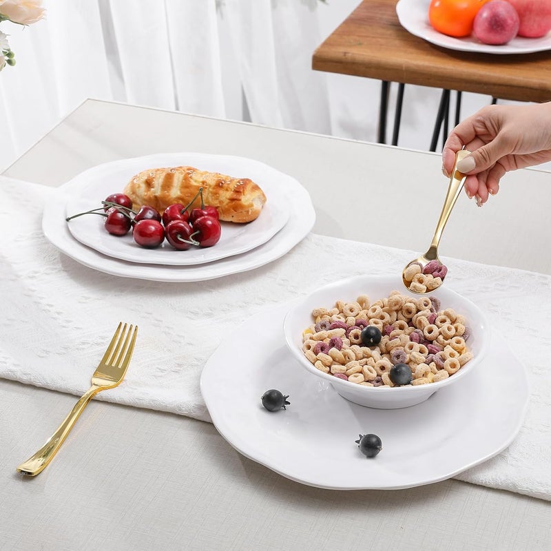 ZAROCRUS White Melamine Dinnerware Set 18 Pcs Lightweight and Unbreakable Outdoor Plates and Bowls Sets Camping Melamine Dishes Set for 6 Chip Resistant Kitchen Plates for Indoor and Outdoor Use - Image 4