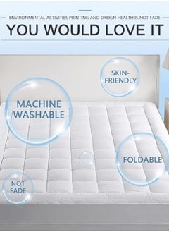 Asraar Premium 10 cm Thick Cotton Mattress Topper with Soft Cotton Filling - Breathable Bed Pad with Fitted Corner Edges - Enhances Comfort and Support for Better Sleep - Soft Fluffy Mattress Protector for Back Pain Relief, Deep Pocket Mattress Cover, Size - 200 x 120 cm White  - Image 1