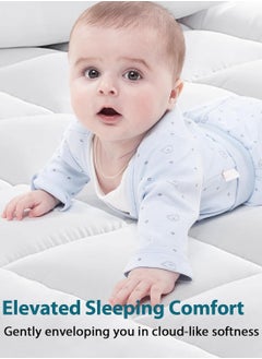 Asraar Premium 10 cm Thick Cotton Mattress Topper with Soft Cotton Filling - Breathable Bed Pad with Fitted Corner Edges - Enhances Comfort and Support for Better Sleep - Soft Fluffy Mattress Protector for Back Pain Relief, Deep Pocket Mattress Cover, Size - 200 x 120 cm White  - Image 2