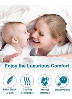 Asraar Premium 10 cm Thick Cotton Mattress Topper with Soft Cotton Filling - Breathable Bed Pad with Fitted Corner Edges - Enhances Comfort and Support for Better Sleep - Soft Fluffy Mattress Protector for Back Pain Relief, Deep Pocket Mattress Cover, Size - 200 x 120 cm White  - Image 3