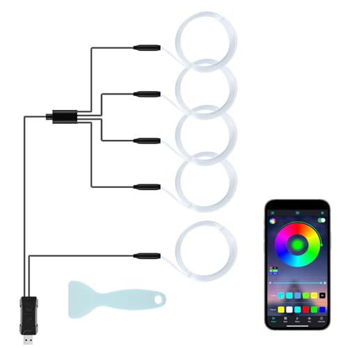 LivTee Smart Car LED Interior Lights with USB Port LED Strip Fiber Optic Lights Wireless App Control Sync to Music Car Accessories Gifts for Women and Men 5 in 1 - Image 1