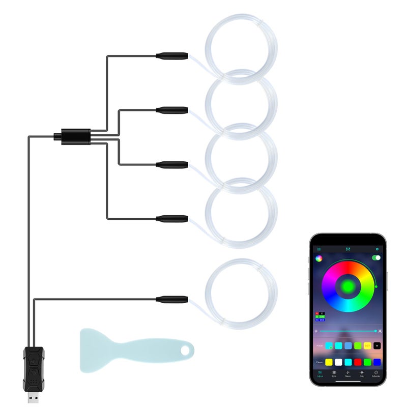 LivTee Smart Car LED Interior Lights with USB Port LED Strip Fiber Optic Lights Wireless App Control Sync to Music Car Accessories Gifts for Women and Men 5 in 1 - Image 2