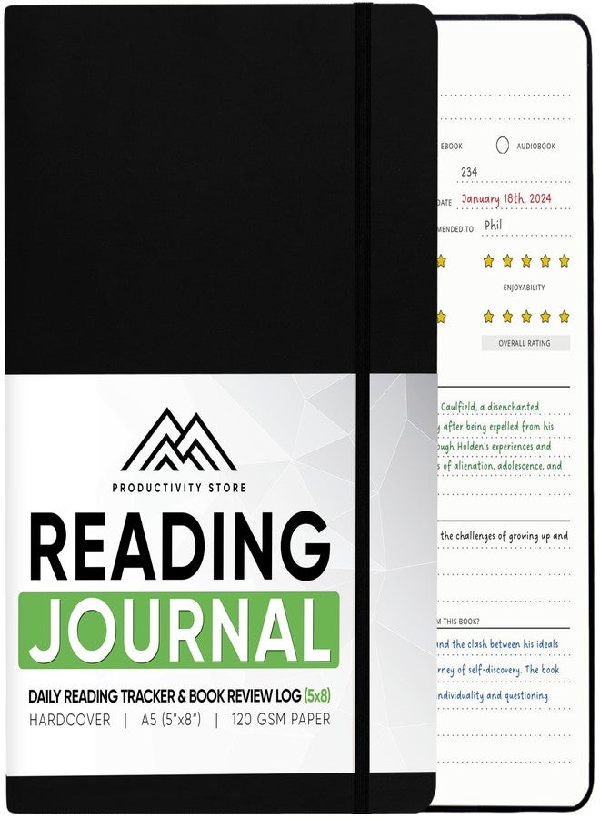 PRODUCTIVITY STORE Reading Journal, Book Journal & Book Tracker - Best Gifts For Book Lovers & Gifts For Readers - 65 Book Reviews - A5, 5.8” x 8.3 - Black - Image 1