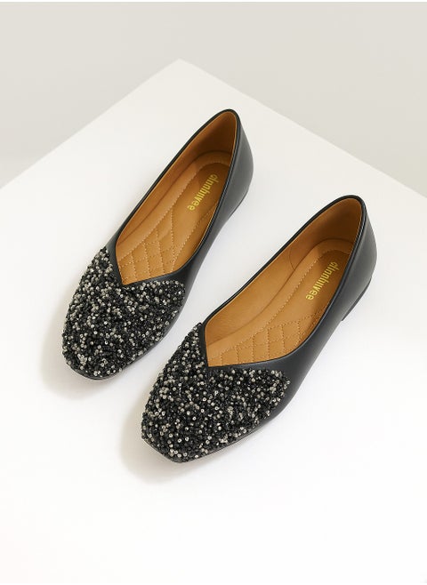 Square Toe Mary Jane Shoes with Rhinestone Detail  Flat Single Shoes Stylish and Versatile for Women