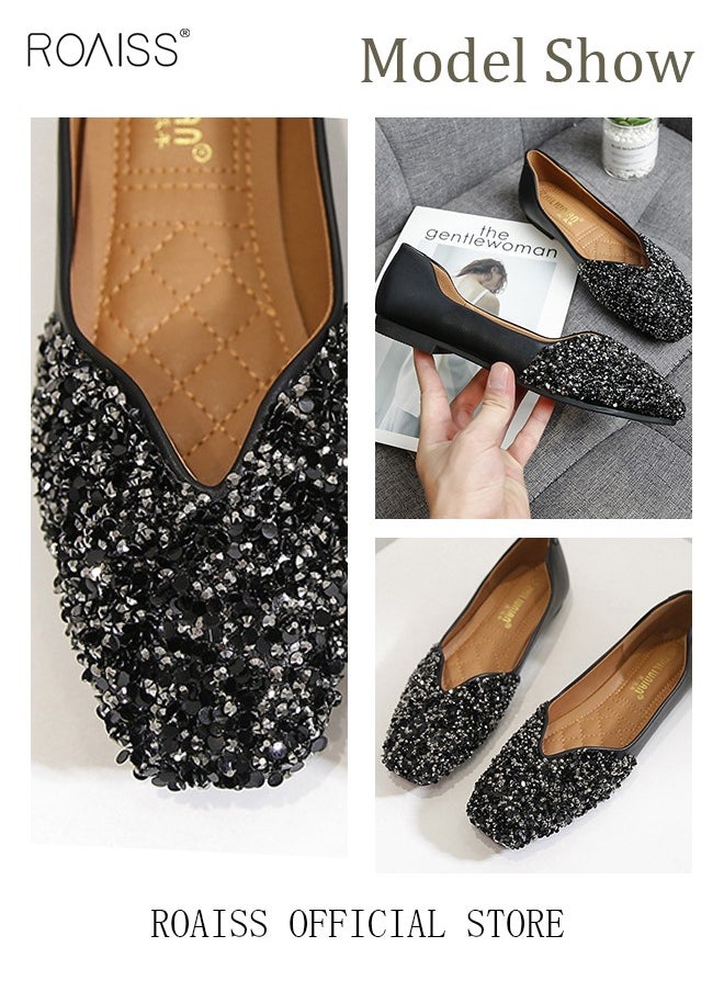 Square Toe Mary Jane Shoes with Rhinestone Detail  Flat Single Shoes Stylish and Versatile for Women