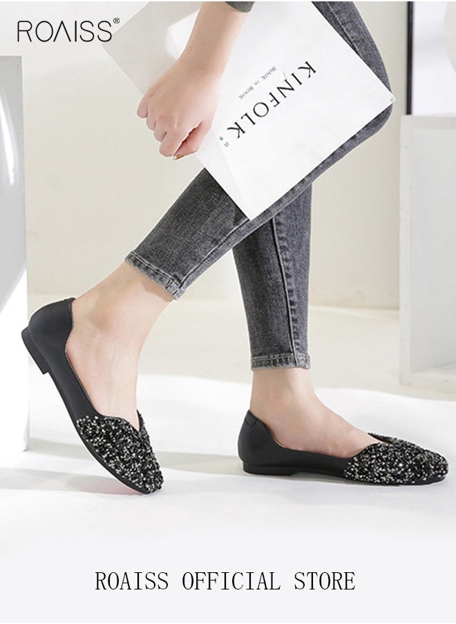 Square Toe Mary Jane Shoes with Rhinestone Detail  Flat Single Shoes Stylish and Versatile for Women