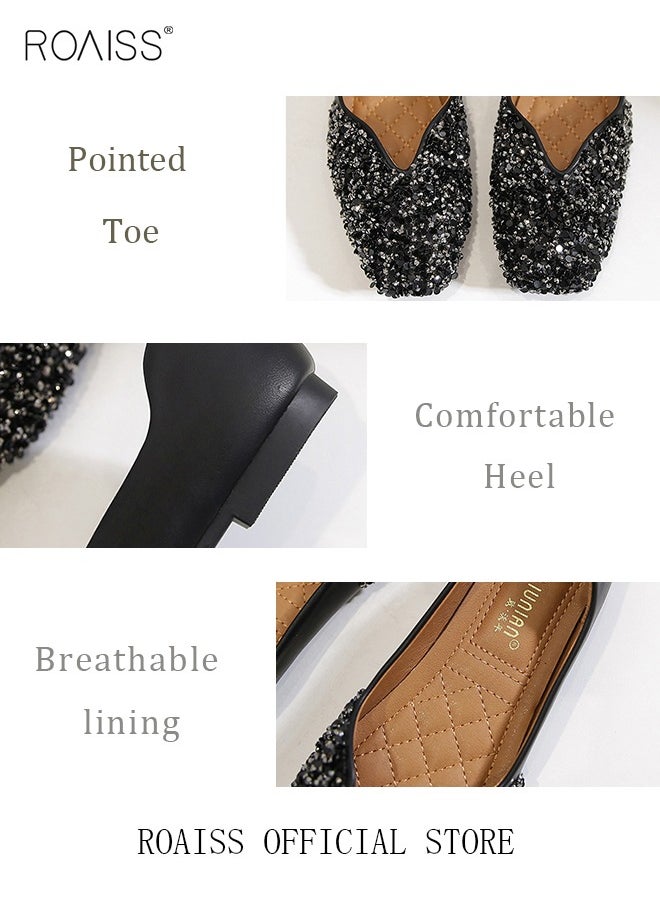 Square Toe Mary Jane Shoes with Rhinestone Detail  Flat Single Shoes Stylish and Versatile for Women