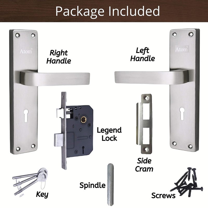 ATOM Main Door Mortise Lock with Handle,Bedroom, Bathroom, Silver Satin Antique Finish | 3 Keys | 6 Lever Double Stage Lockset for House Hotel Office(803KY) - Image 3