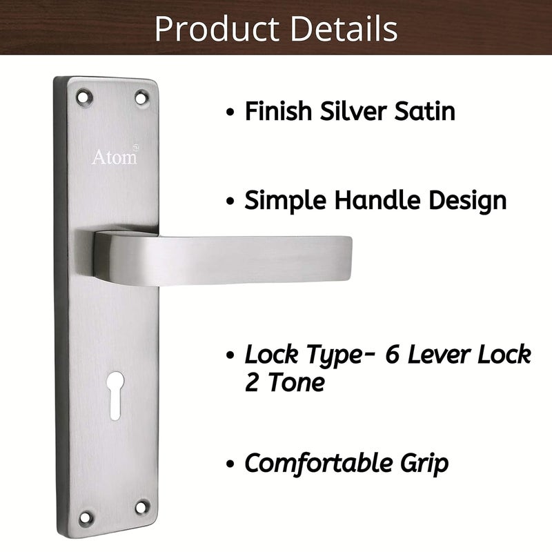 ATOM Main Door Mortise Lock with Handle,Bedroom, Bathroom, Silver Satin Antique Finish | 3 Keys | 6 Lever Double Stage Lockset for House Hotel Office(803KY) - Image 4