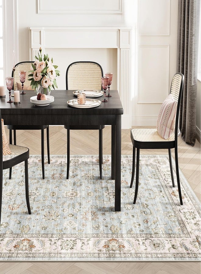 WITSHOCK 152 x 213 cm Washable Area Rug, Vintage Rug, Traditional Flooring, Boho Rug for Living Room, Bedroom, Kitchen, Accent Rug, Non-Slip, Stain Resistant, Light Blue - Image 4
