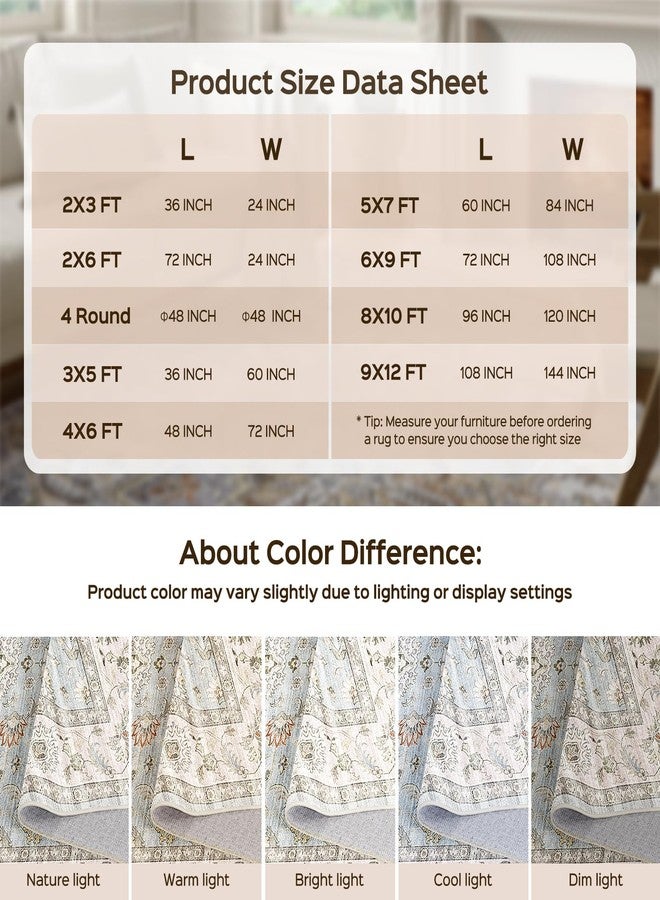 WITSHOCK 152 x 213 cm Washable Area Rug, Vintage Rug, Traditional Flooring, Boho Rug for Living Room, Bedroom, Kitchen, Accent Rug, Non-Slip, Stain Resistant, Light Blue - Image 2