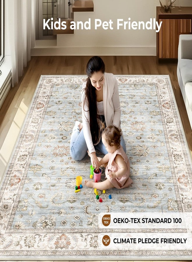 WITSHOCK 152 x 213 cm Washable Area Rug, Vintage Rug, Traditional Flooring, Boho Rug for Living Room, Bedroom, Kitchen, Accent Rug, Non-Slip, Stain Resistant, Light Blue - Image 3