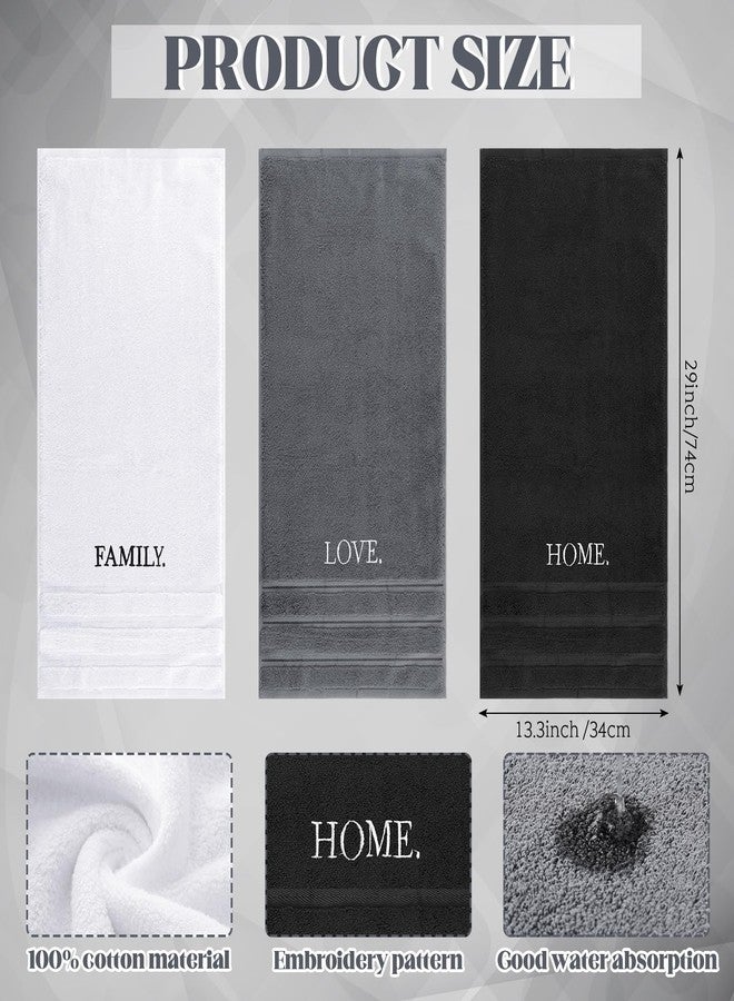 FuWeave فوويف 3 قطع من مناشف اليد الزخرفية للمزرعة للحمام والمطبخ مزينة بتطريز 100% قطن مجموعة مناشف زخرفية لديكور الحمام البوهيمي (حب المنزل والعائلة) - Image 2