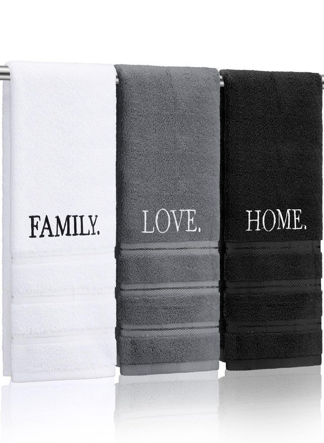 FuWeave فوويف 3 قطع من مناشف اليد الزخرفية للمزرعة للحمام والمطبخ مزينة بتطريز 100% قطن مجموعة مناشف زخرفية لديكور الحمام البوهيمي (حب المنزل والعائلة) - Image 1