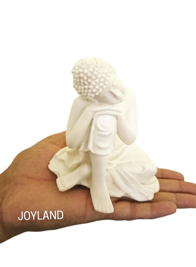 JOY LAND هدايا جوي لاند: تمثال فاخر نادر مصنوع يدويًا من البوليماربل (بوذا المفكر من البوليماربل الأبيض) - Image 4