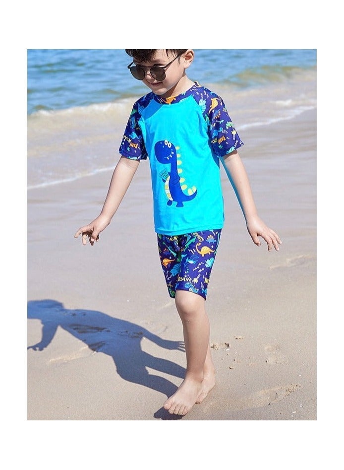 JAYATO Boys 7 PCS Dinosaur Swimsuit with Swimming Accessories, Quick-drying Swim Set with Top, Elastic Waist Shorts, Cap, Swimming Goggles, Nose Clip, Earplugs, 2-Pack Nflatable Ones Swim Aquatic Cuffs, Summer Bathing Suit for Water Aerobics, Convenient Swim Gear for Improving Technique, Ideal for Swimming Training & Learning, Rash Guard Swimsuits for Boys, 2XL, 110CM - 120CM - Image 2